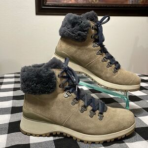 Bionica Diablo Snow Boot Waterproof Suede Leather Shearling Tan Gray Women's 8